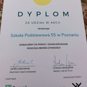 Dyplom dla szkoły za zaangażowanie w akcję Syty_POZnan